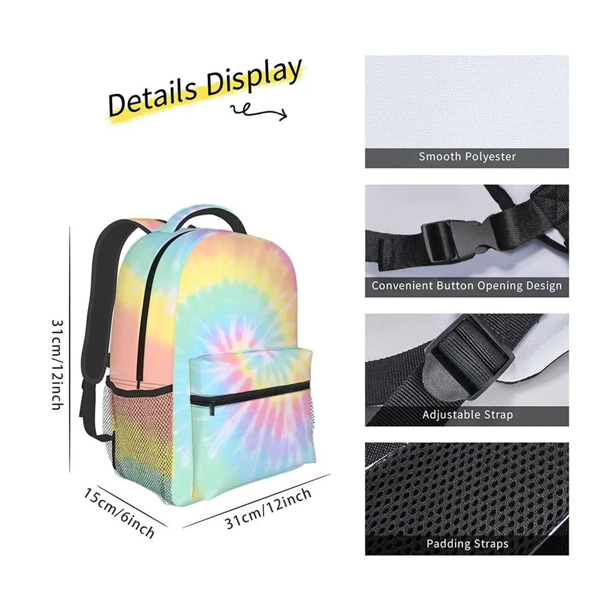 Tie-dye School Backpack Best Gifts for Boys Girls 2D Flat Cartoon Waterproof Stylish Fashion Design for Children