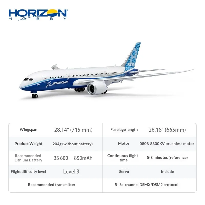 Horizon Hobby Boeing 787 Dreamliner RC Airplane Model 30mm EDF Ducted Fan With LED Light Hobby Collection Display