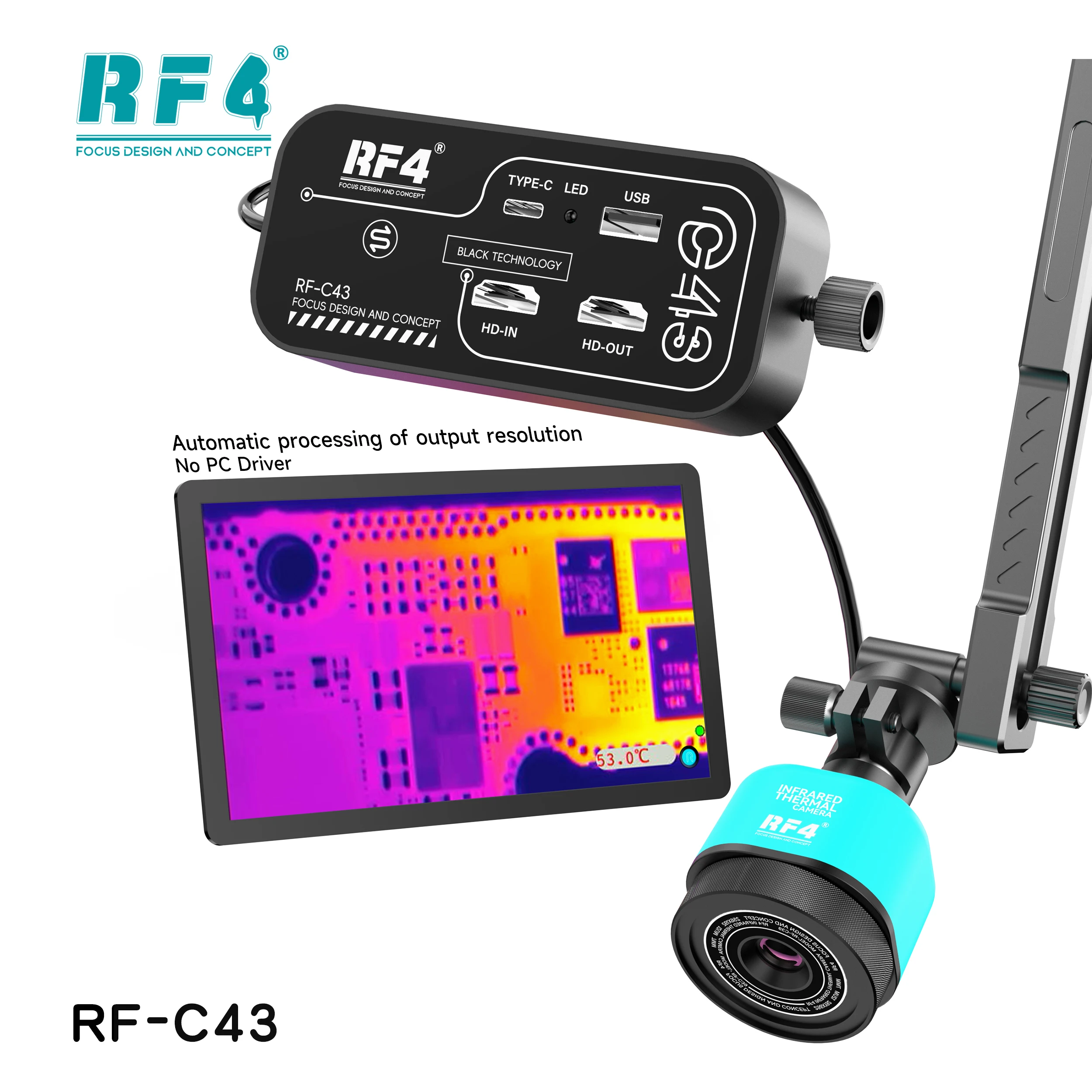كاميرا التصوير الحراري RF4 الجديدة المستقلة RF-C43 تصميم سريع اللمس متوافق مع معظم كاميرا المجهر لإصلاح PCB