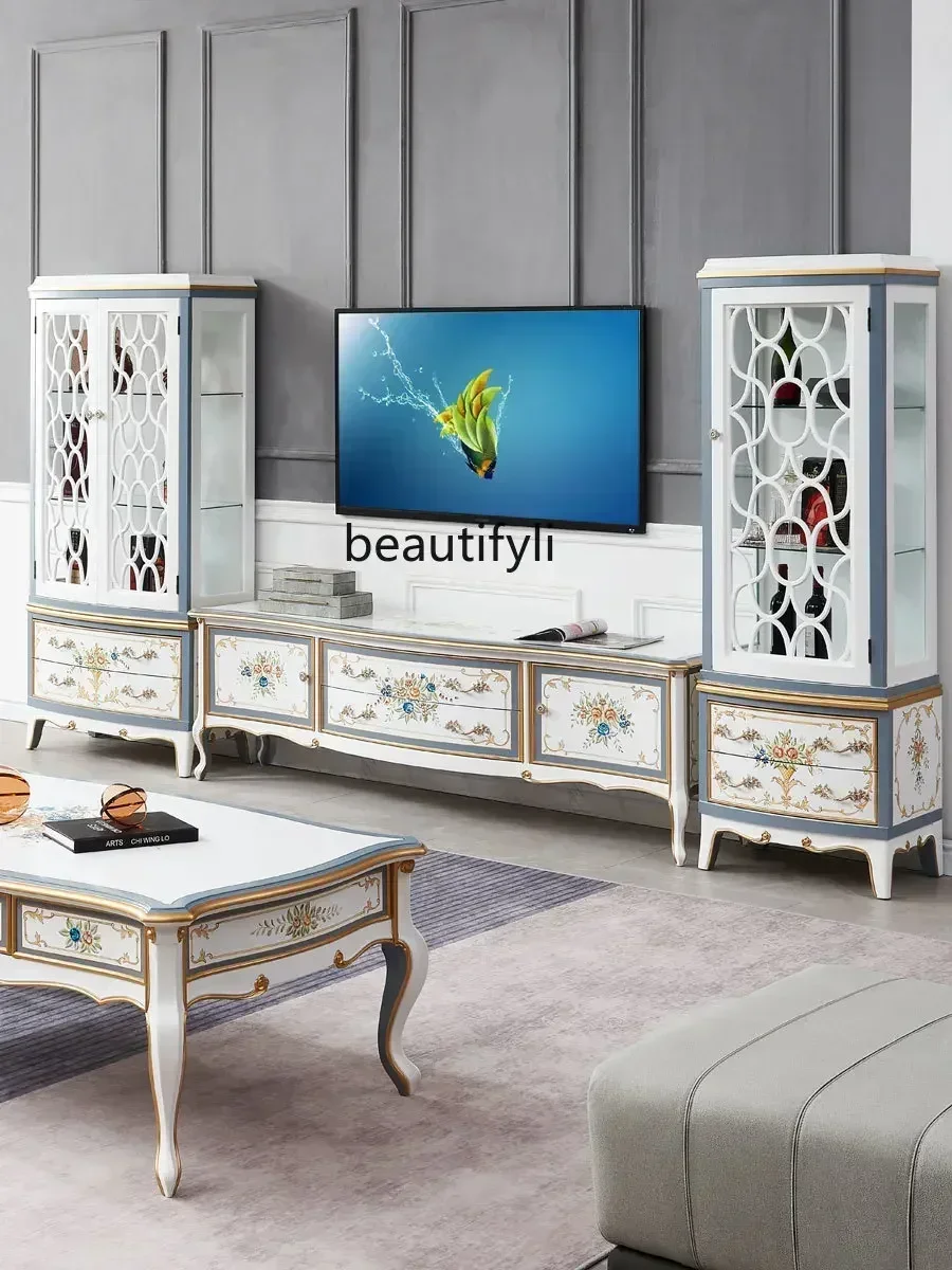 

smt03 New Arrivals High-end European light luxury solid wood TV cabinet, French white painted living room modern and simple S03