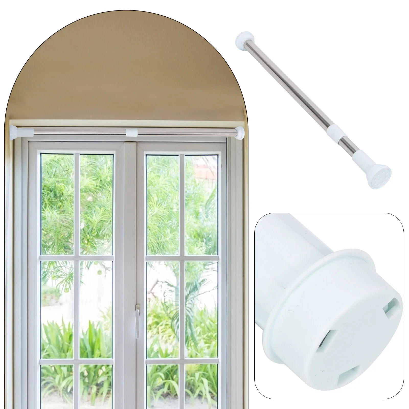 

Adjustable Telescoping Curtain Rod 50-80cm Stainless Steel No Drilling Required Multipurpose for Home Bathroom Closet