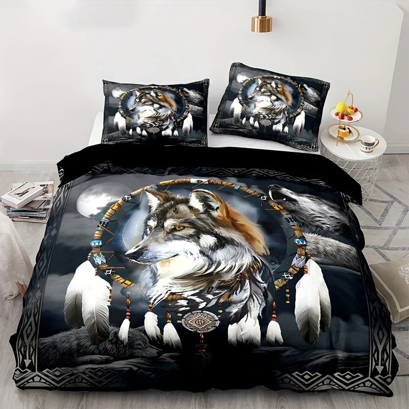 

Ethnic Style Wolf Dreamcatcher Print Duvet Cover Set - Soft Comfortable and Breathable Bedding for Bedroom and Guest Room Decor