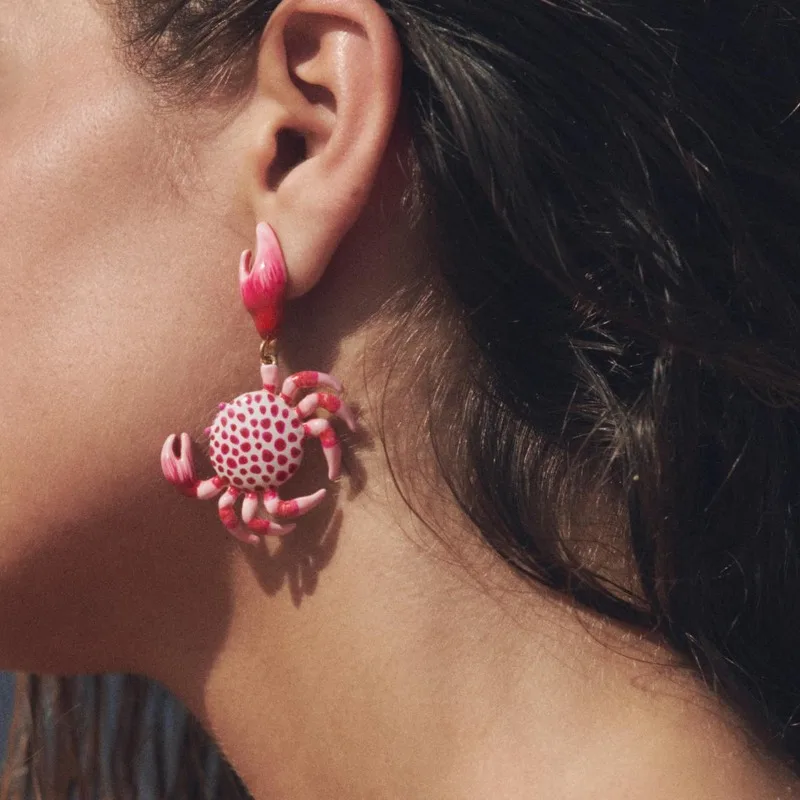 

2025 New ZAA Crab Earrings Women Ocean Beach Vacation Accessory Simple Textured Enamel Crab Jewelry Party Gifts Animal Earrings
