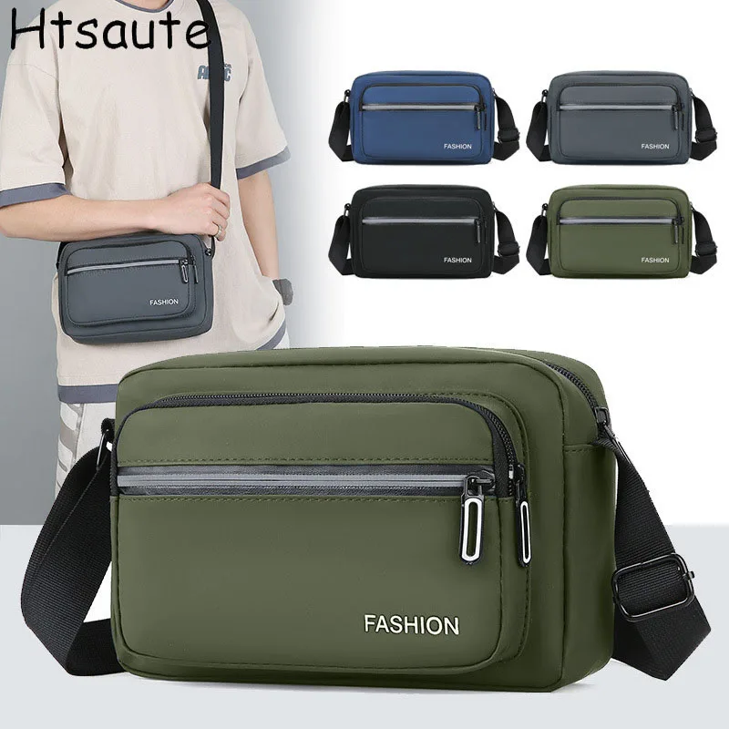 Bolso de hombro para hombre, bolsa de gran capacidad, portátil, con cremallera, multicapa, impermeable, bandolera de verano