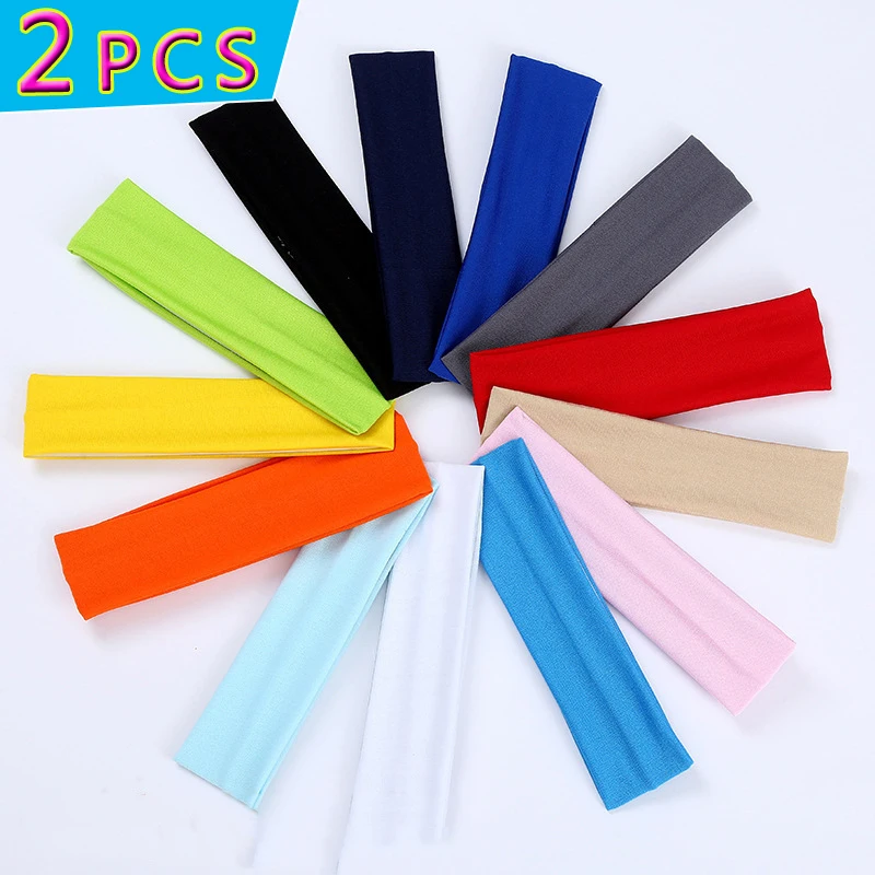 Hot SALE!! 2PCS Sports Headbands High Elastic Women Gym Yoga Hair Bands Exercise Tennis Fitness Running Sweat Head Hair Bands