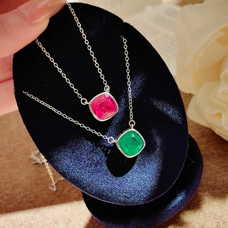 

Vintage Princess Bubble Zircon Red Corundum Necklace Commuter Jewelry Cotton Emerald Green Crystal Necklaces For Female KOFSAC