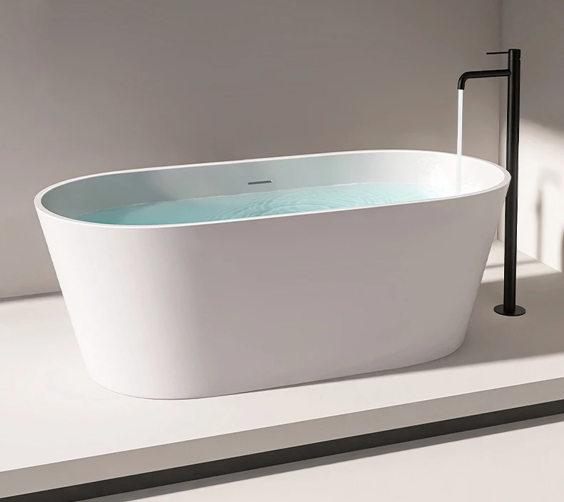 Free-standing family double hotel oval artificial stone small apartment bathtub