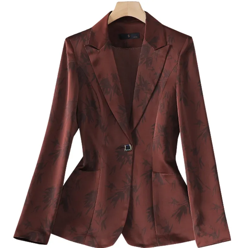 Pop Leaf Print Blazer Pantsuits Set For Women Office Ladies Business Single Buttons Formal Spring Autumn Trousers Suit