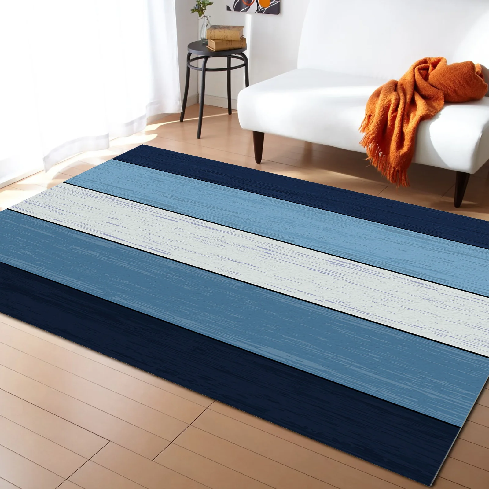 Vintage Farm Barn Blue Gradient Carpet Area Rug Children's Room Living Room Bedroom Large Rug Home Play Decoration Floor Mat