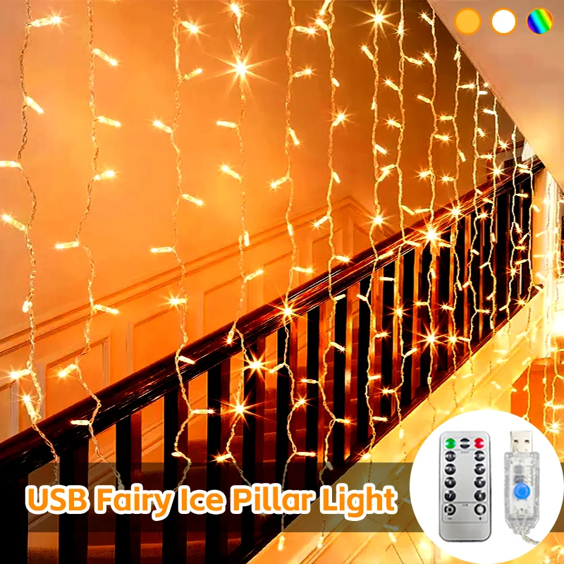 Christmas indoor icicle string lights, USB-powered fairy lights, Christmas decoration, festive party home decor