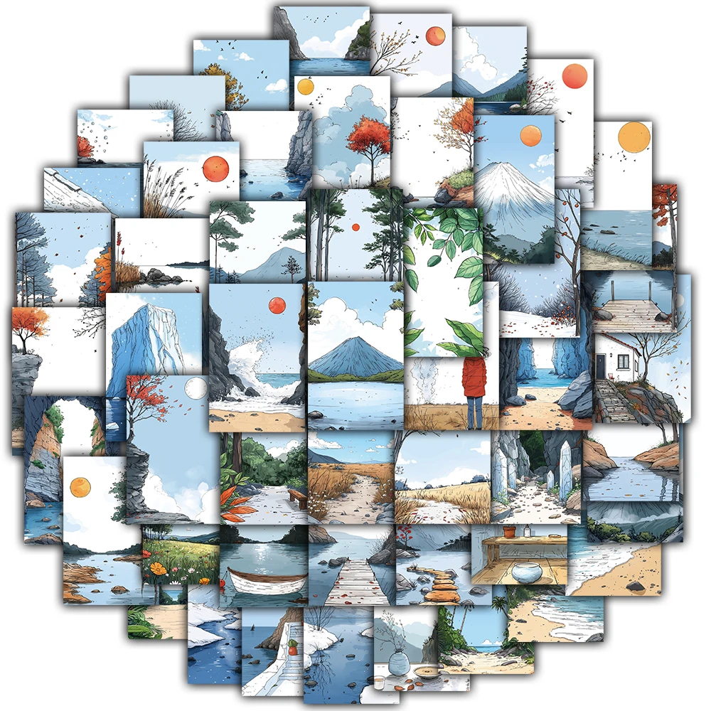50PCS Minimalist Dreamy Illustration Sticker Scrapbooking Coffee Laptop Luggage Fridge DIY Streetwear Waterproof Guitar Sticker