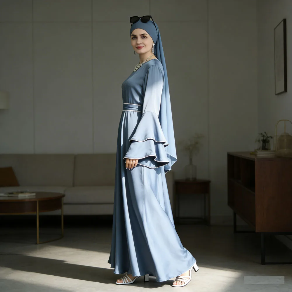 

Праздничные мусульманские платья-джеллабы для скромных женщин: вечерние наряды с расклешенными рукавами, дубайская абайя, турецкий кафтан, исламская джалабия для Рамадана