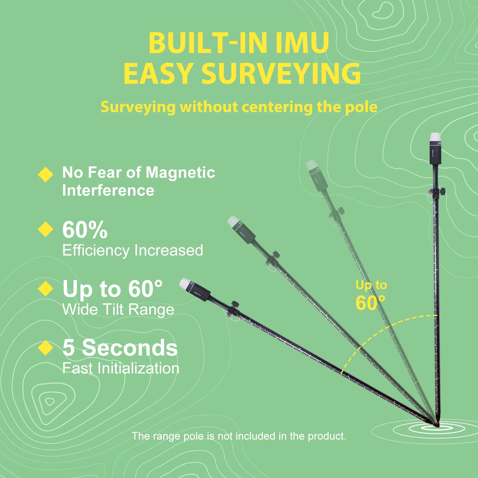 RTK GNSS Survey Equipment 60° Tilt Built-in IMU, Equipped with Rover Handheld GPS for Surveying and Survey Software. Ideal for L