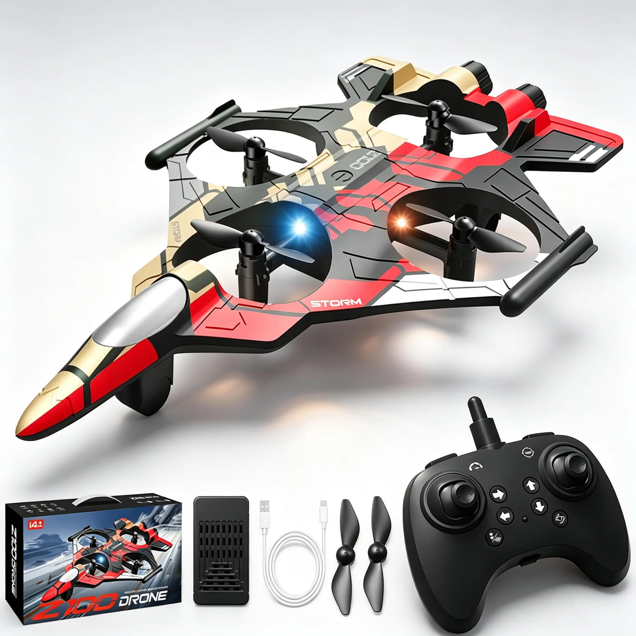 Stunt Flight RC Foam Glider Z100 2.4G Remote Control Airplane LED Lights Durable EPP Material Flying Fighter Toy Kid Great Gift