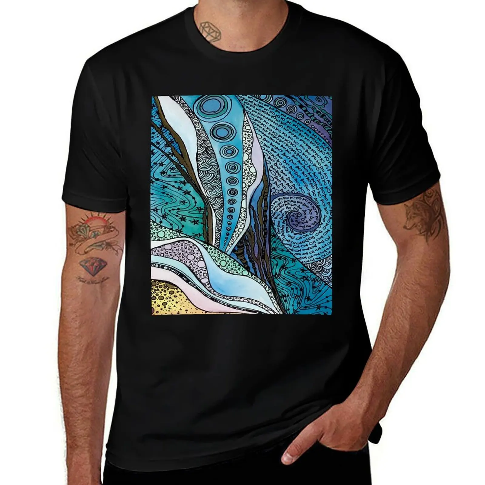 Swirling Shore T-Shirt Breathable Sportswear for Men T-Shirt