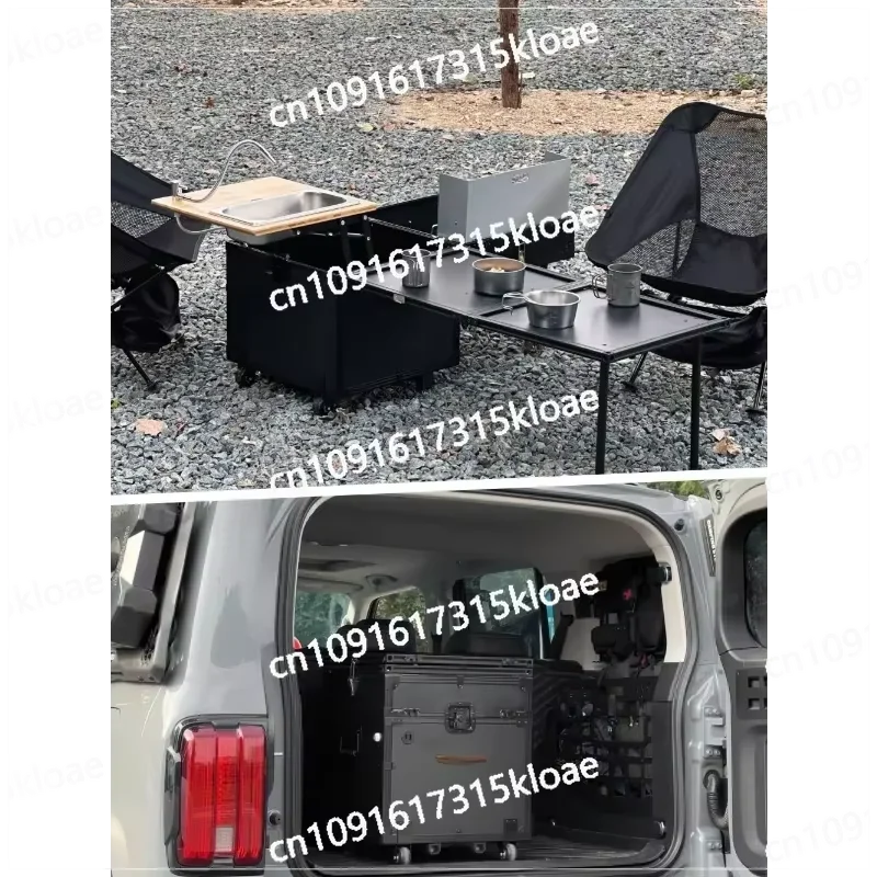 Outdoor Mobile Kitchen Car Multifunctional Kitchen Box Camping Picnic Grill BBQ Folding Table Portable Wheel