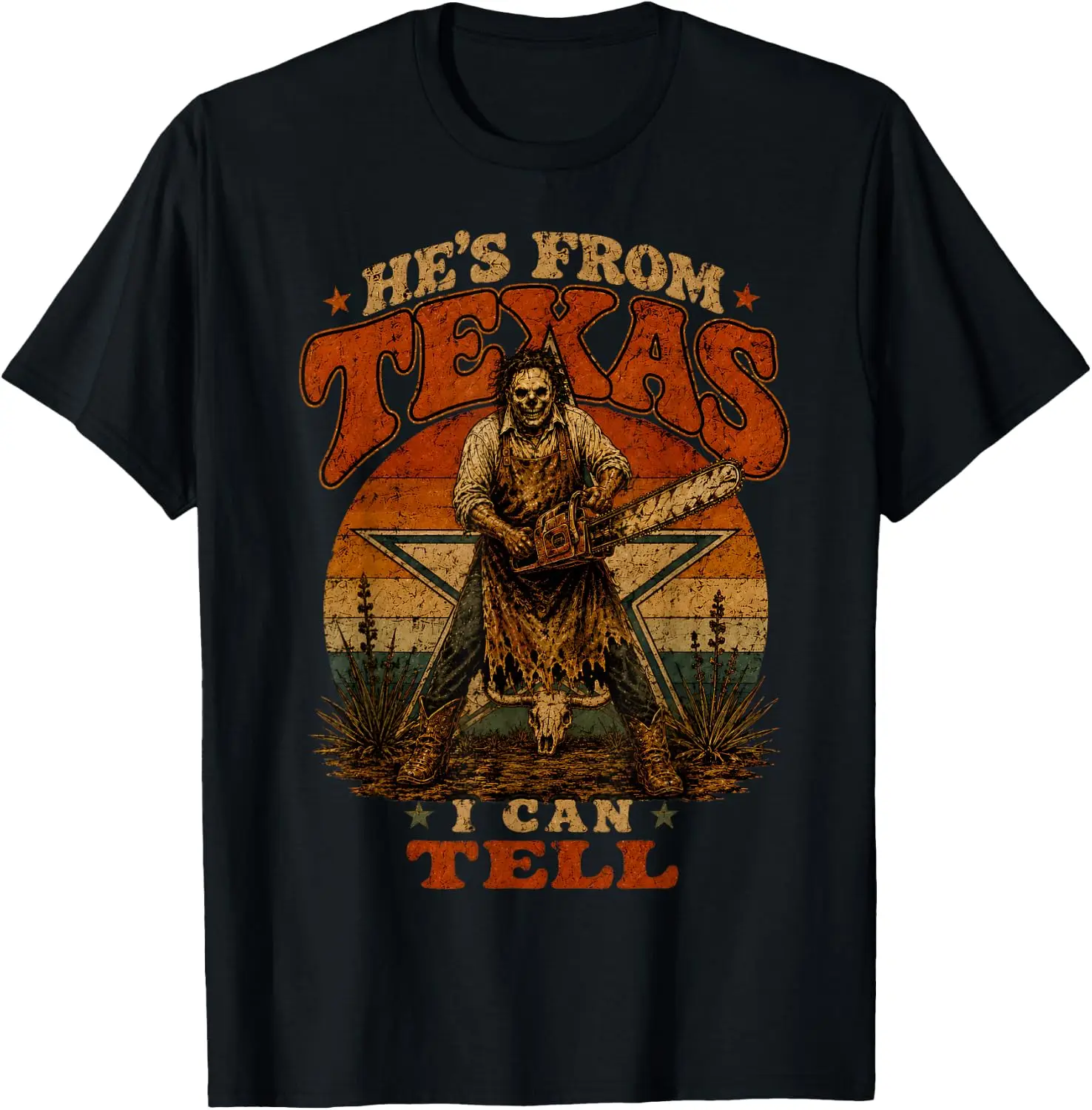 Hes From Texas I Can Tell Chainsaw Horror Halloween Costume T-Shirt Breathable, Stylish Pure Cotton Short-Sleeve Top—Suitable For All-Season Styling.