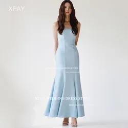 XPAY 3 Styles Sky Blue Korea Evening Dress sleeveless Corset Satin Wedding Party Gowns Photos Shoot Ankle Length Formal Dress