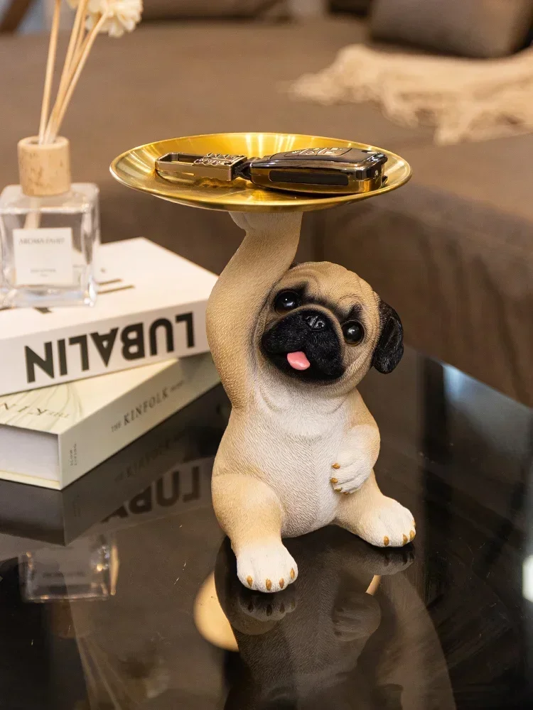 Lovely pug dog resin statue porch shoe cabinet key storage ornaments living room table tray Home decoration Housewarming Gift