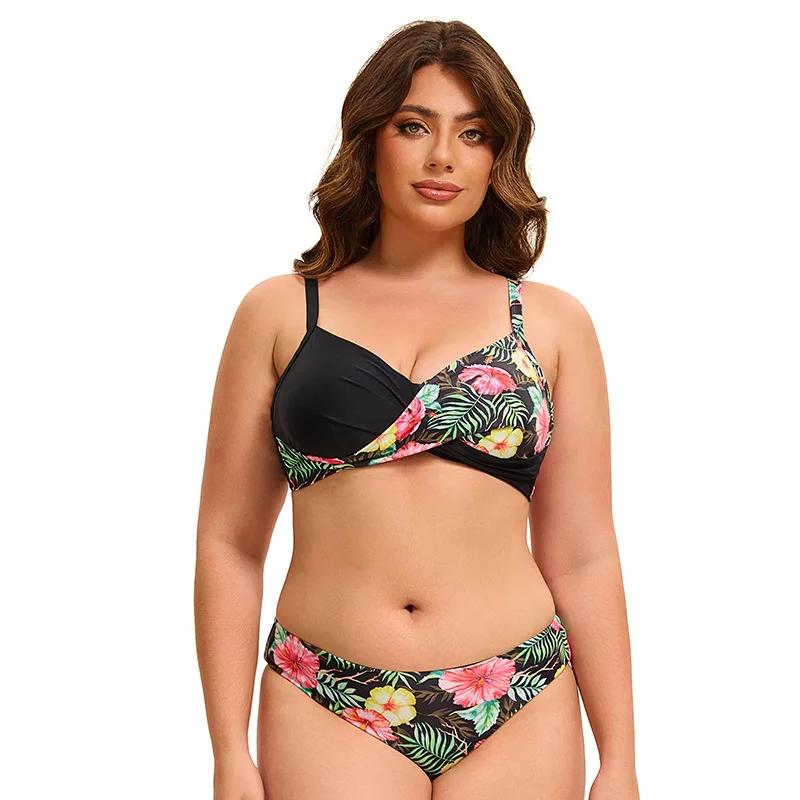 2025 جديد حجم كبير بلا أكمام الاستوائية المطبوعة قطعتين مجموعة البكيني مثلث أعلى وأسفل النساء ملابس السباحة #3