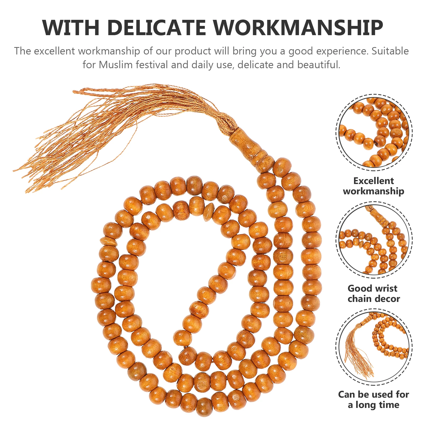 

Islamic Prayer Beads Muslim Rosary Holding Brown Worship Supply Delicate Bracelet Hanging Premium Material Suitable Festival