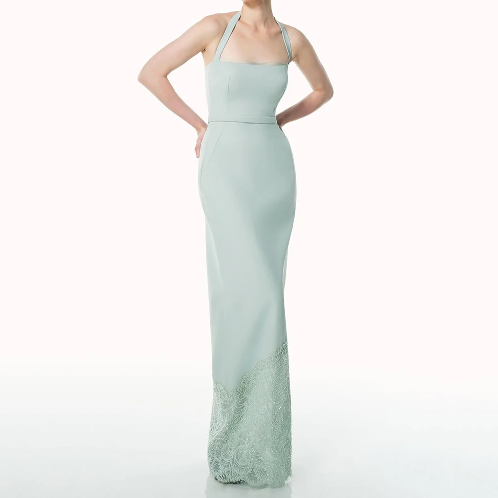 

Customized Straight Evening Dresses Floor-length Square Collar Sleeveless Prom Gown Simple Fashion Beading Backless Party Gown