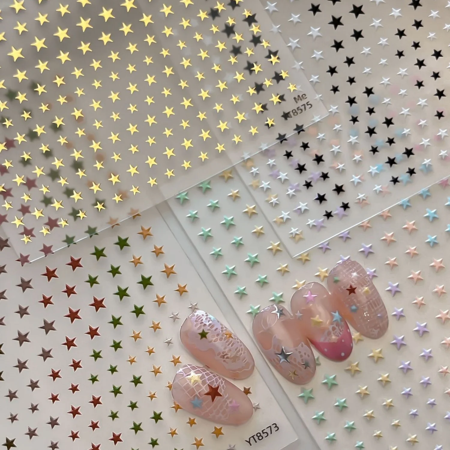 Macaron Color Star 5D Nail Stickers Colorful Pentagram Summer Dopamine Style Bright Vivid Self Adhesive Decals Decor For Girls