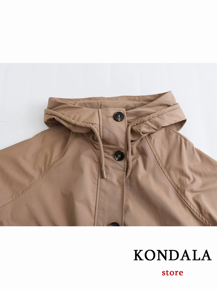KONDALA Chic Streetear Solid Khaki giacca donna oversize moda 2023 autunno Vintage Casual Zip cappotto con cappuccio Mujer Cool Outwear