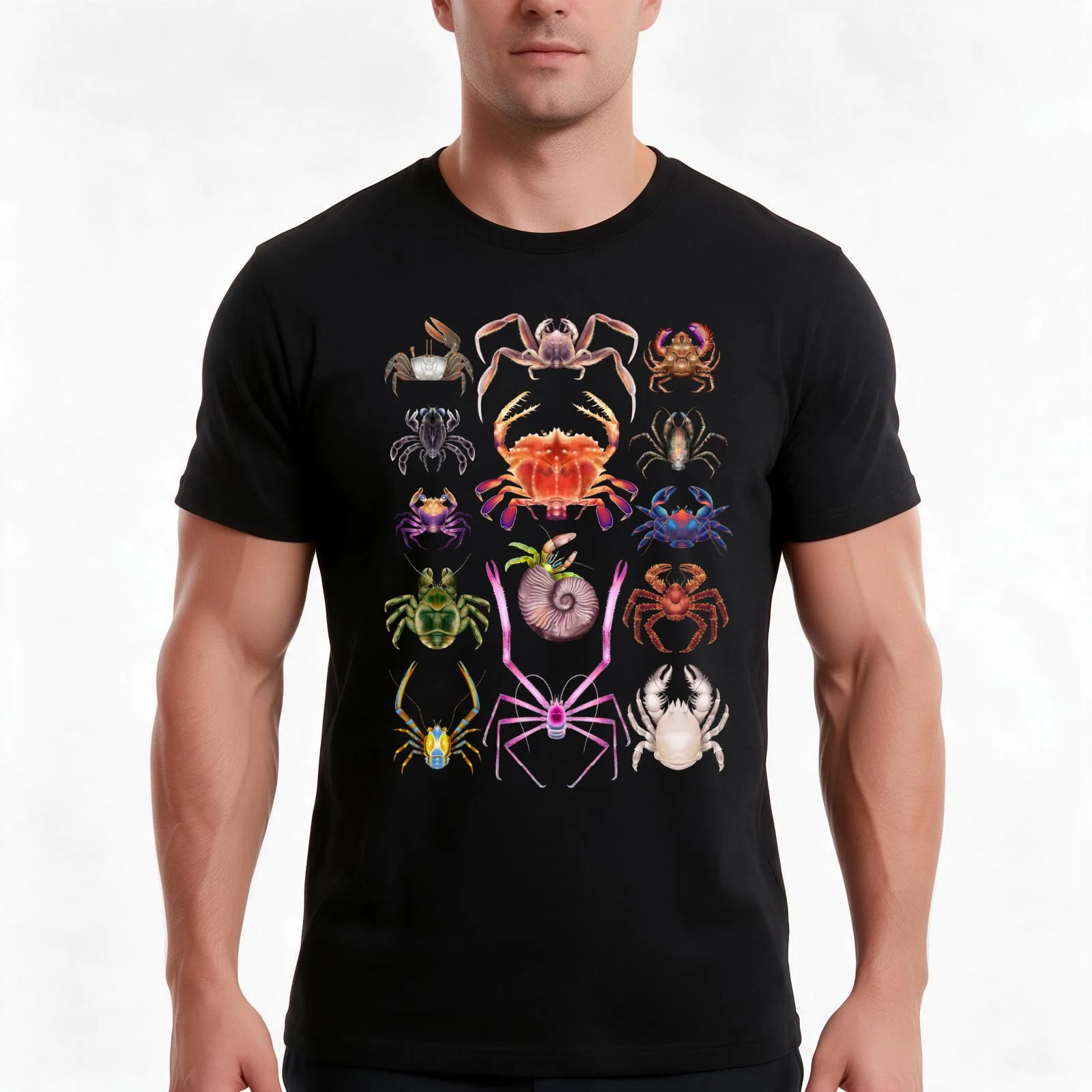 Crabs Plate T-Shirt, Summer Casual Cotton Tee, Oversized Streetwear Tops, Vintage Graphic Print, Loose Fit Short Sleeve