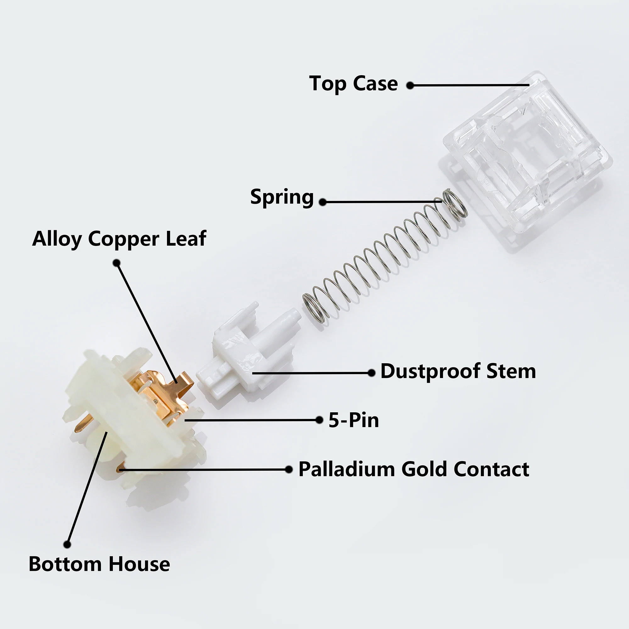 KBDiy Kang-teclado con interruptor blanco V3, interruptores lineales cremosos de 5 pines 50gf para teclado mecánico personalizado DIY 60 para juegos Aula F75 F87
