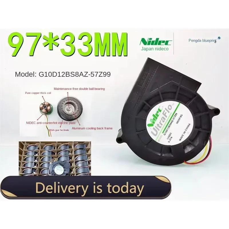aa NIDEC G10D12BS8AZ-57Z99 PWM 9733 12V 0.47A Turbine Centrifugal Fan97*97*33MM