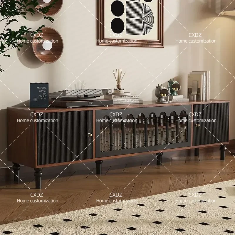 Retro Medieval TV Cabinet Modern Simple Light Luxury Solid Wood Ash Floor Storage Unit for Living Room