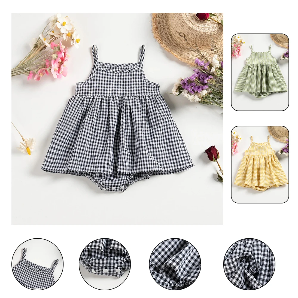 Baby Summer Dress Plaid Cotton Toddler Clothes Sweetness Triangular Trousers Simple Halter Dress Comfortable and Skin-friendly