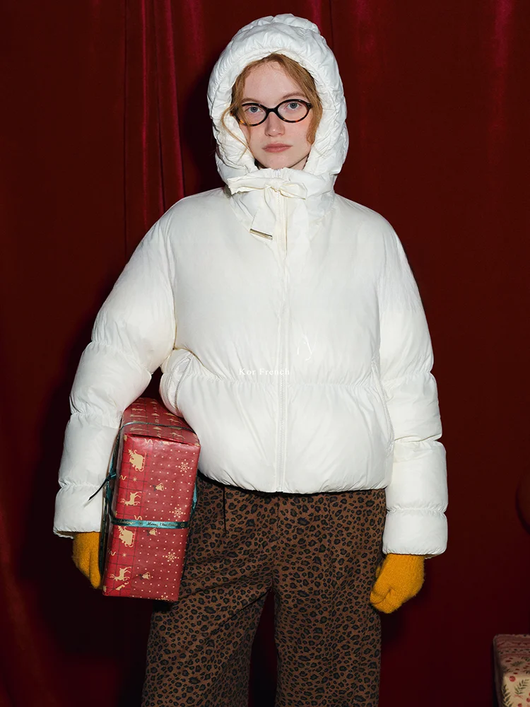 

Повседневная короткая стеганая куртка с капюшоном и поясом, женская модная теплая стеганая куртка из нейлона с наполнителем из белого пуха