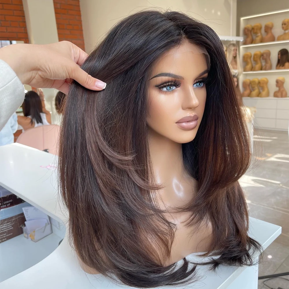 Highlights Chocolate Brown 360 HD Lace Frontal Wigs Premium Blonde Human Hair Wigs Pre Plucked 5x5 Lace Closure Remy Full Lace