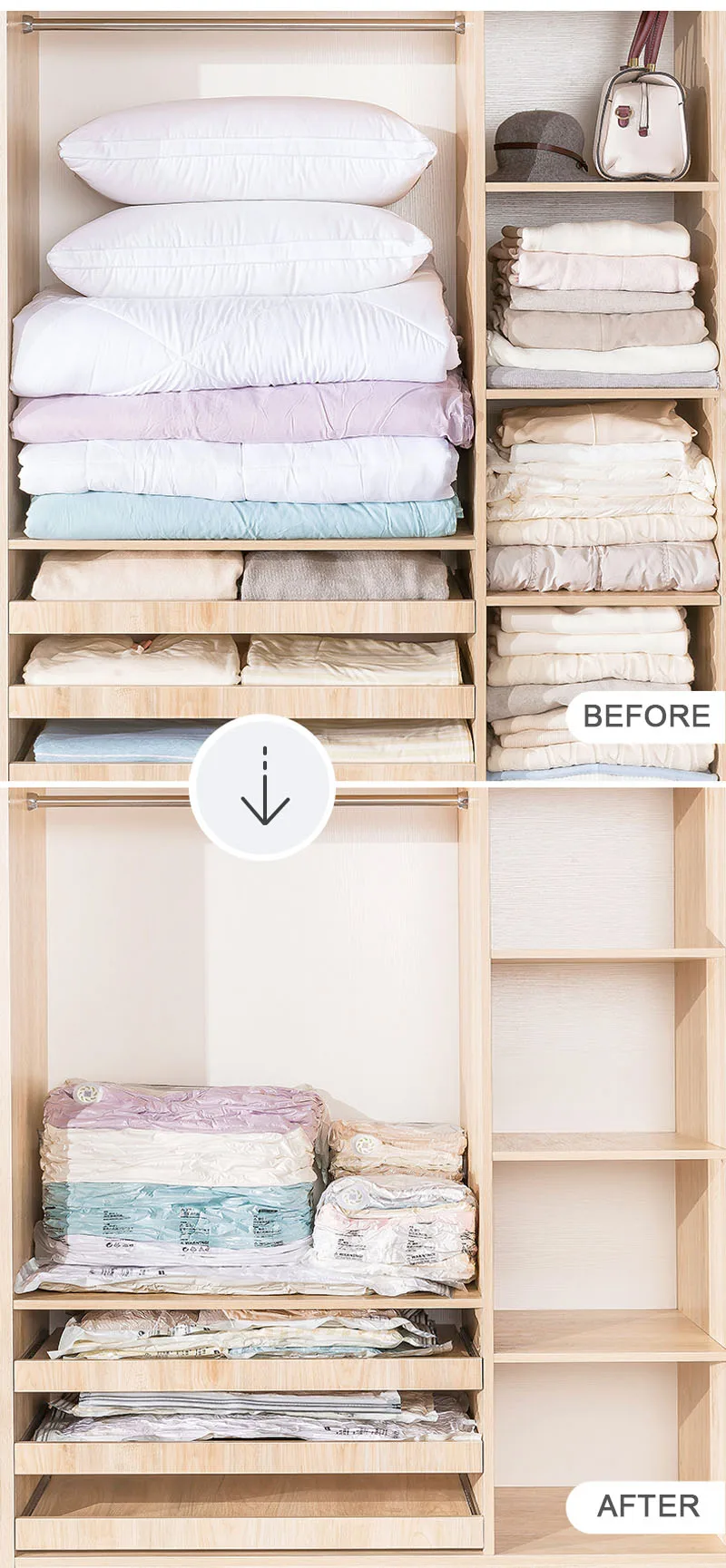 الملابس أكياس تخزين بالتفريغ ل المعزون وسادة بطانية معطف لا مضخة حاجة السفر الفضاء التوقف مضغوط مزدوجة البريدي كيس للغلق بسحاب