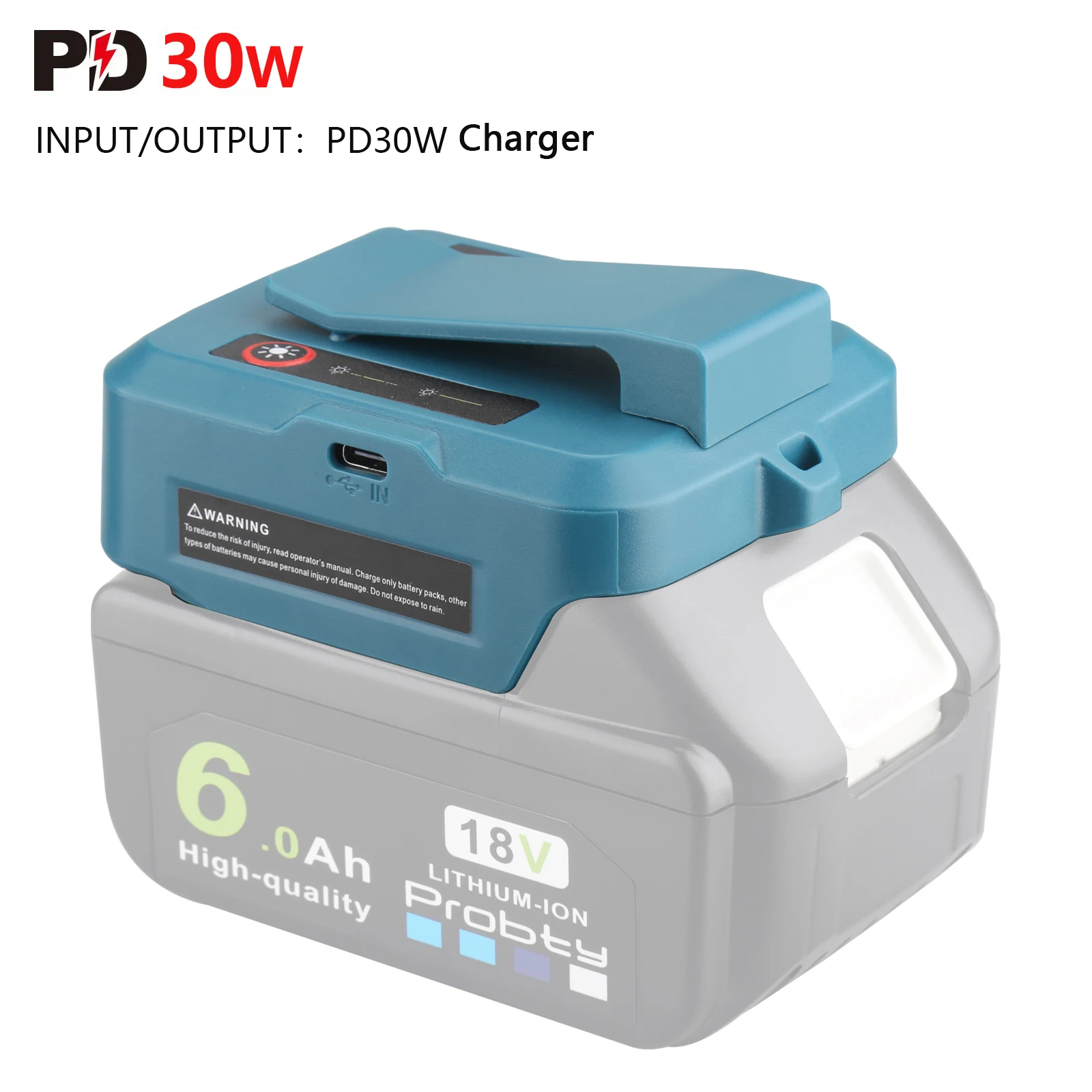 For Makita18V BL1815 BL1830 BL1860 BL1850 PD30W Battery Charger with LED light lamp Type-C Input/output fast charging