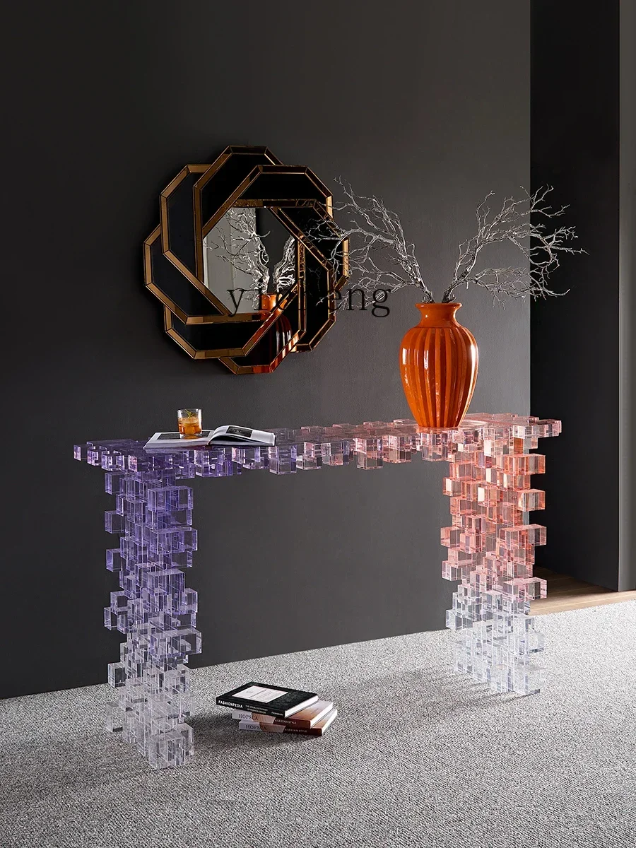 Modern Gradient Color Acrylic Console Villa Large Flat Floor Entrance Foyer against the Wall Decoration Table