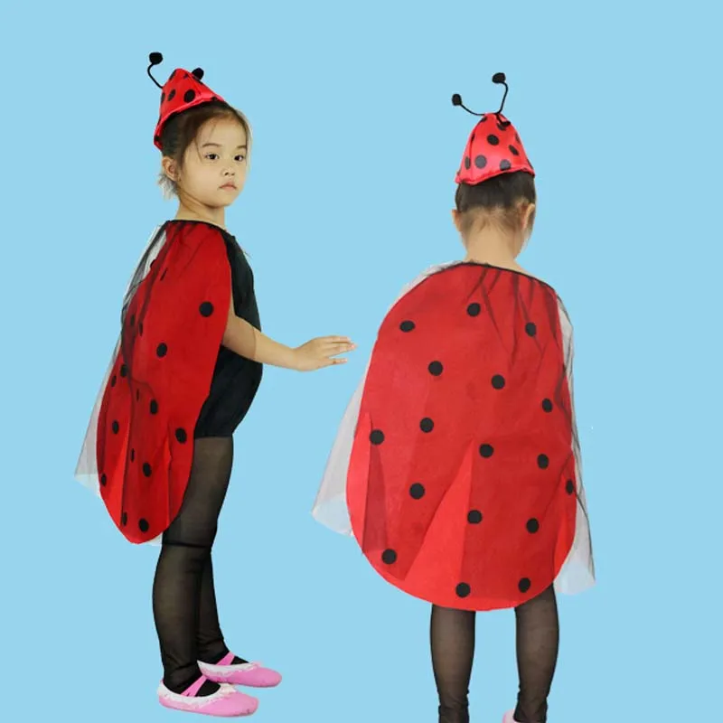 Cartoon Kids Girls Red Ladybug Cosplay Costume Ladybird Cloak Antenna Hat Wing Dress Costumes Set Birthday Party Halloween