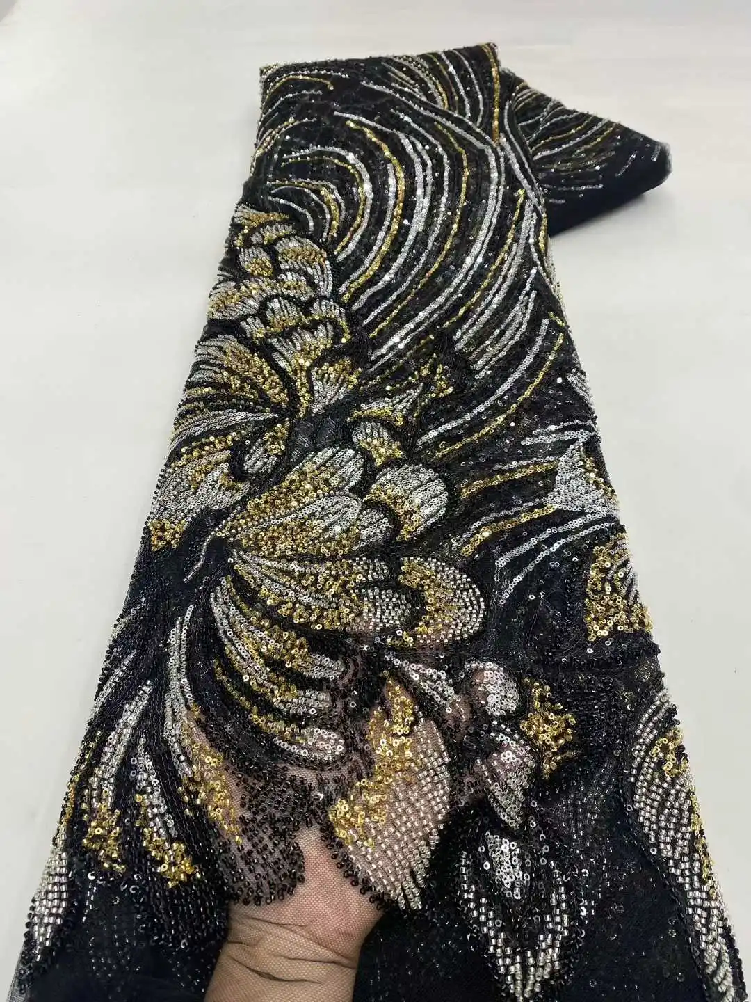 

African Design Luxury 3D Butterfly With Beads Lace Nice Nigerian French Sequins Tulle Lace Fabric For Women Wedding Dress