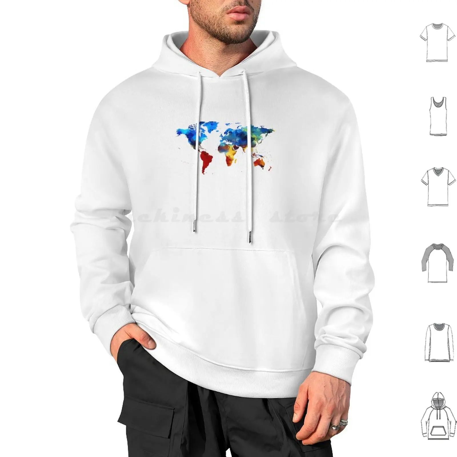 Sudadera con capucha colorida del mundo de algodón de manga larga mundo internacional colorido mapa moderno hermoso EE. UU. Europa asiático americano