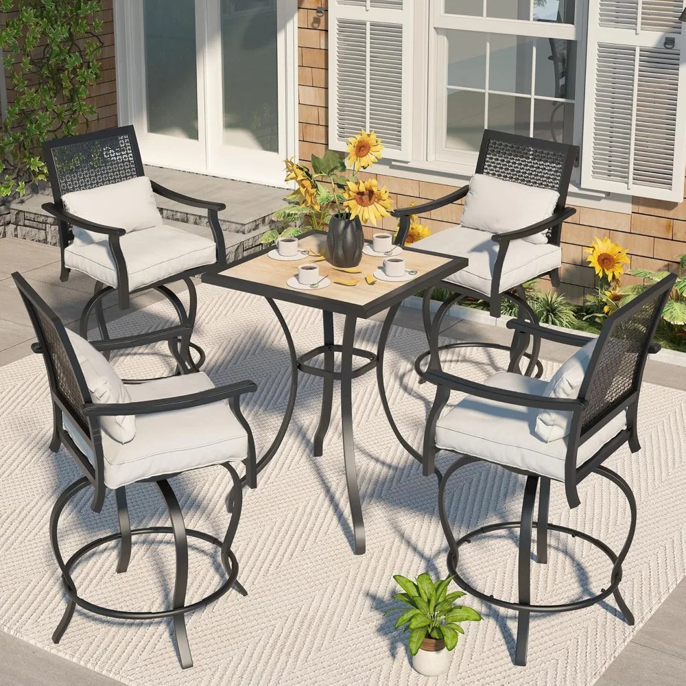 

Outdoor Swivel Bar Set, High Top Table and Chairs Set, Patio Bar Stools , All Weather Metal Patio Bar Table and Chairs Set