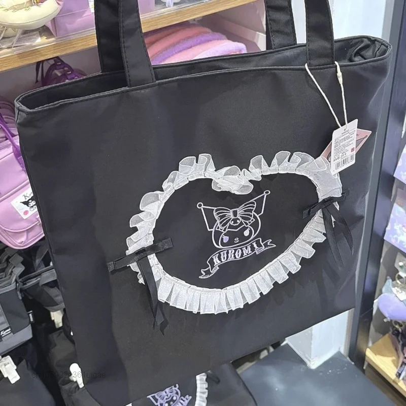 Sanrio Cartoon Kuromi torby kobiety moda czarny Casual Tote Bag nowy projekt serce koronkowe torebki Y2k duża pojemność torba na ramię