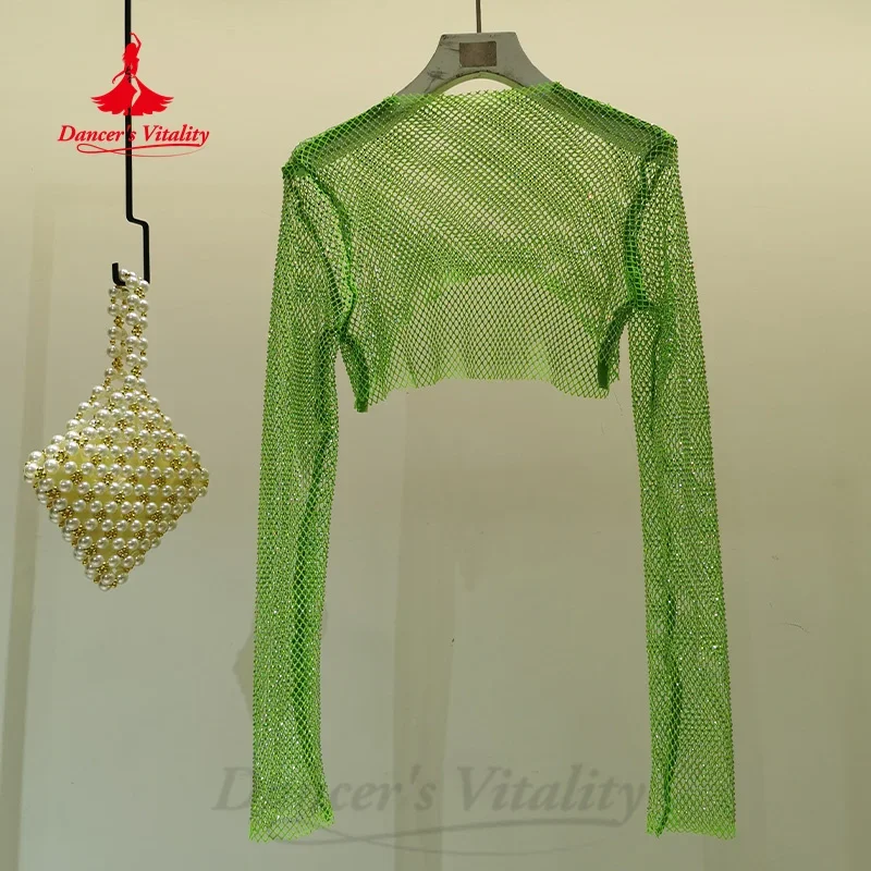 BellyDance Practice Top for Women Long Sleeve Full Diamond Shawl Girls Oriental Dance Modern Dance Sparkling Training Clothing