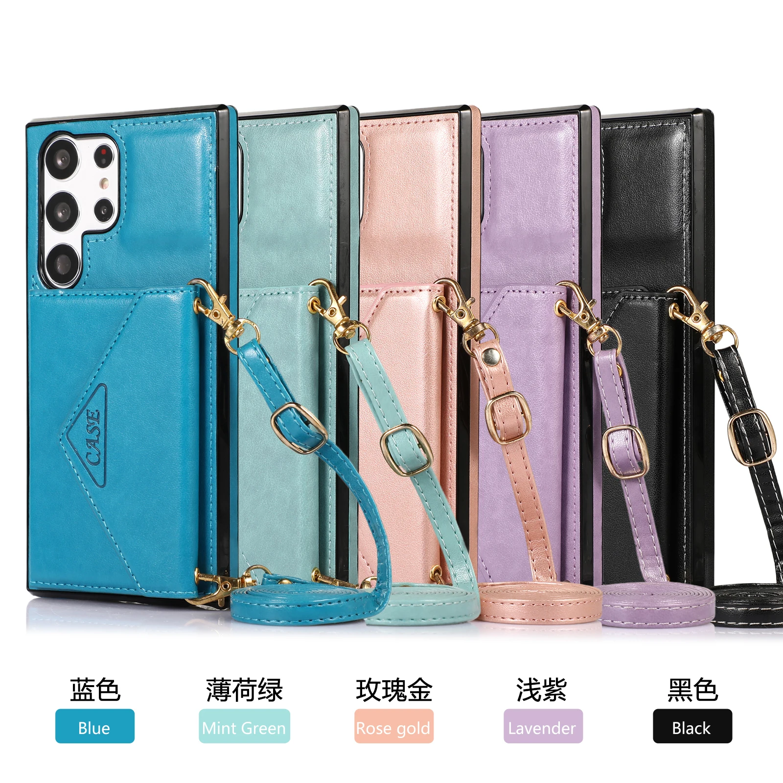 Phone Strap Phone Lanyard S23 S21 Plus S20 FE Leather Card Slot Card Universal Case For Samsung Galaxy S22 S24 Ultra Note20