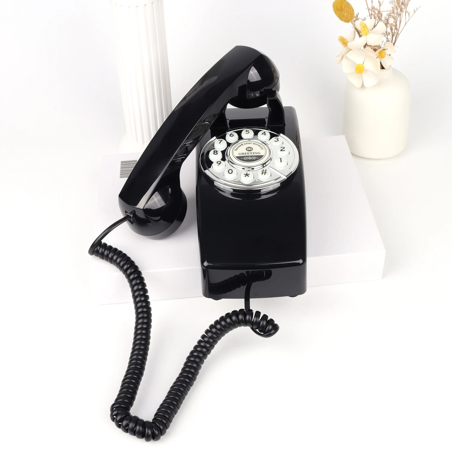 Wall-mounted voicemail telephone; landline telephone for home/office/hotel/school use; basic wired single-line desktop telephone