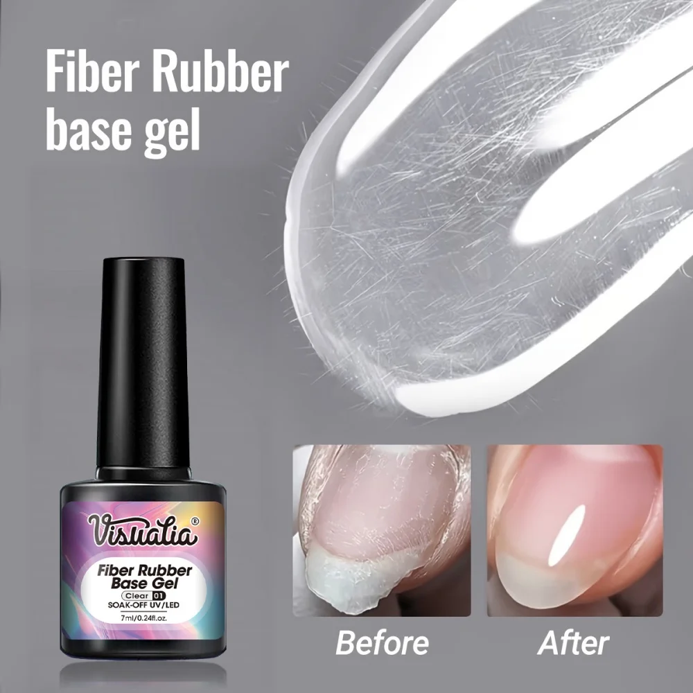 Visuatia Transparent Fiber Rubber Base Gel Fills Surface Unevenness and Imperfections, Improves the Adhesion of Subsequent Color Gel, Home Nail Repair Base Product