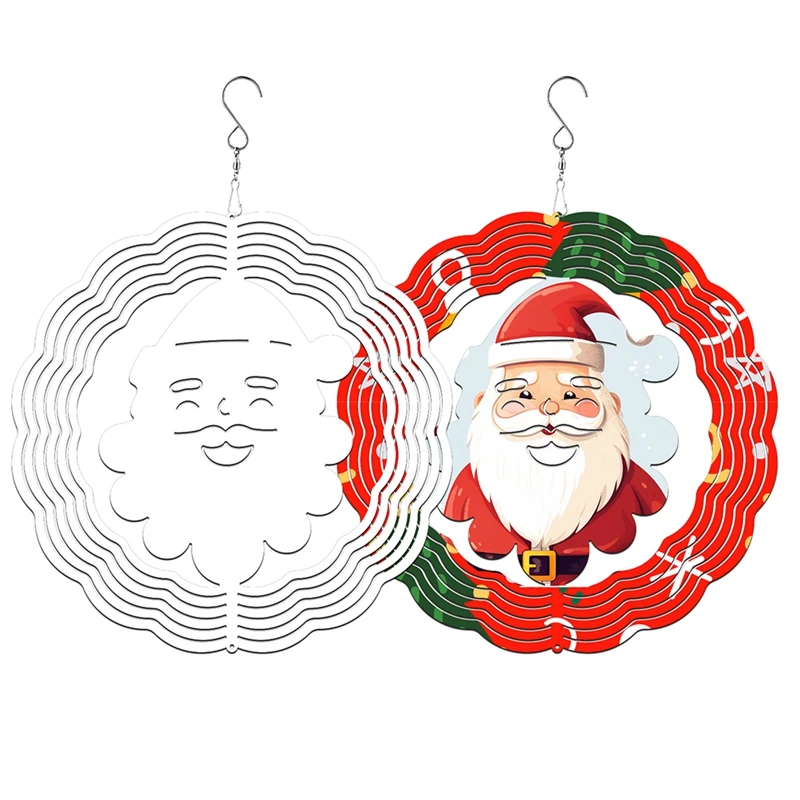 6Pack 8 Inch Sublimation Wind Spinner Blanks Father Christmas Wind Spinners Hanging Wind Spinners For Outdoor Garden White