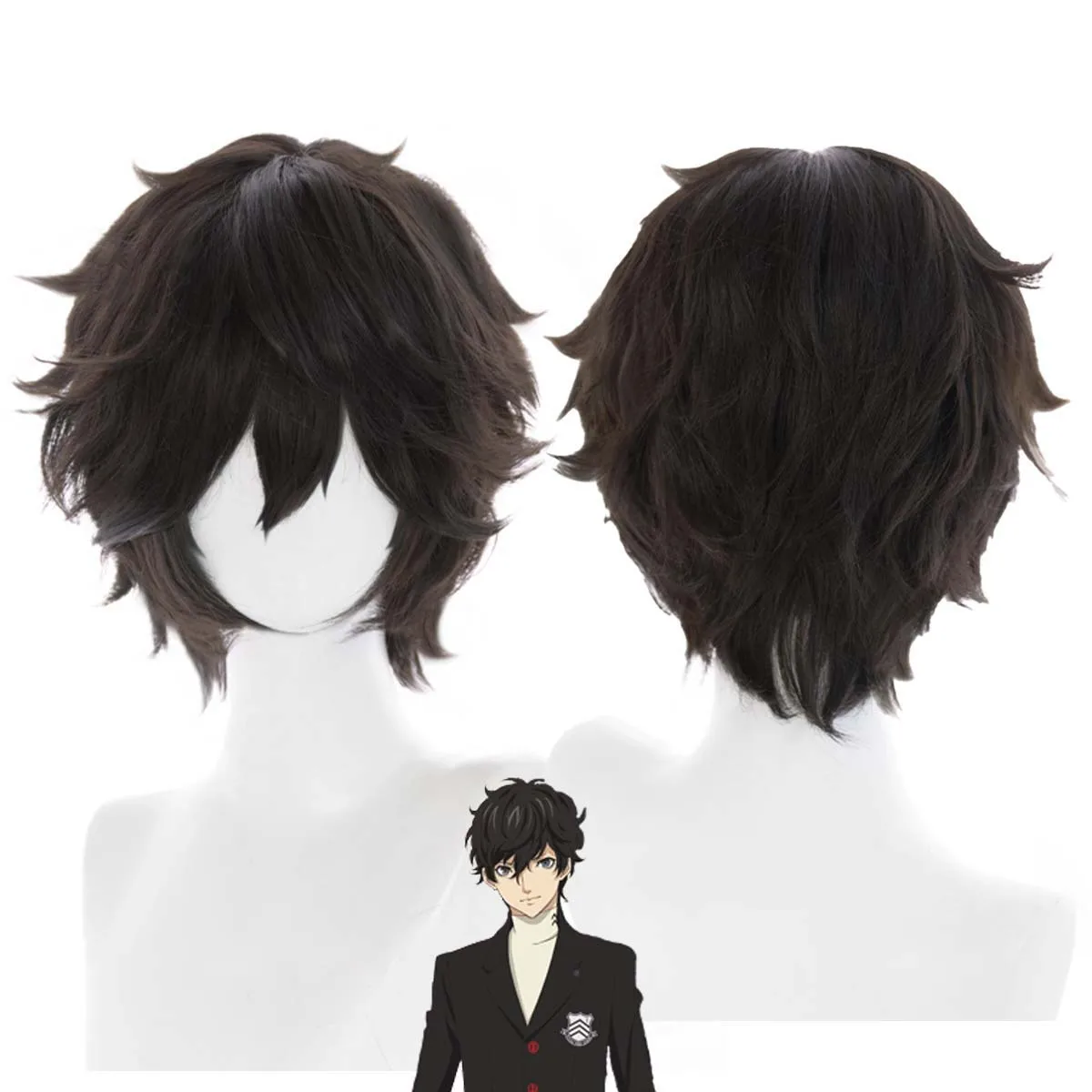 ปาร์ตี้ฮาโลวีนผู้ชายเกม P5 Amamiya Ren คอสเพลย์วิกผมสั้นสีดํา