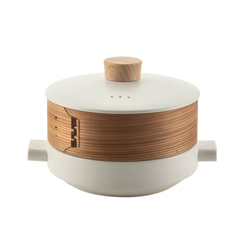 Japanese Steamer Casserole with Steamer Soup Pot Stew Pot Bamboo Multi-layer Hotel Household Ceramic Steamer Size Shallow Pot